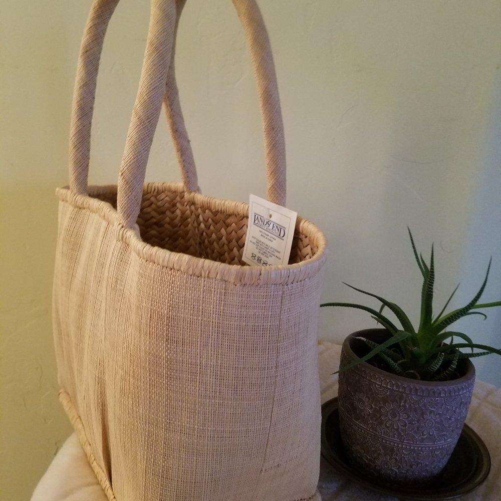 New Lands' End Straw Pattern Tote Bag - Picture 2 of 10
